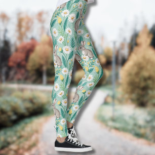 Leggings Lapins Mignons Assis Parmi les Pâquerettes Blanche