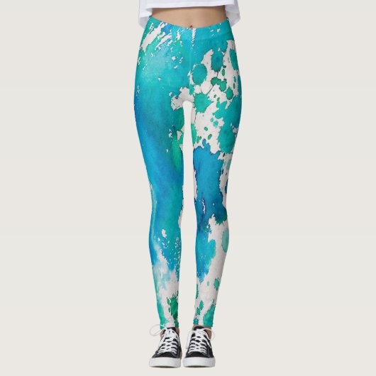 Leggings L'aquarelle blanche bleue éclabousse (Devant)