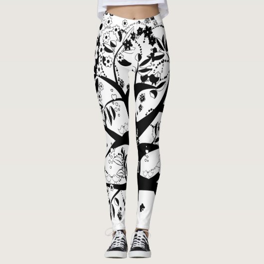 Leggings L'arbre de vie noir et blanc (Devant)