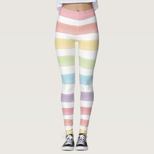Leggings L'arc-en-ciel en pastel d'aquarelle barre le (Devant)