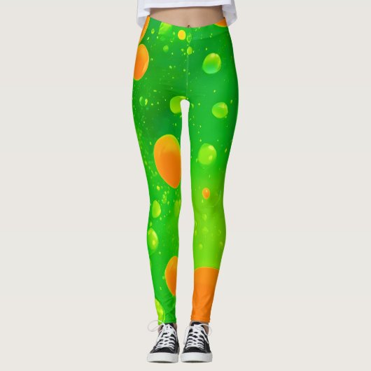 Leggings L'art Abstrait de la bulle orange et verte (Devant)