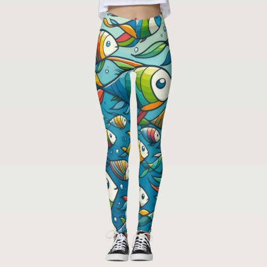 Leggings L'art coloré du poisson sous-marin (Devant)