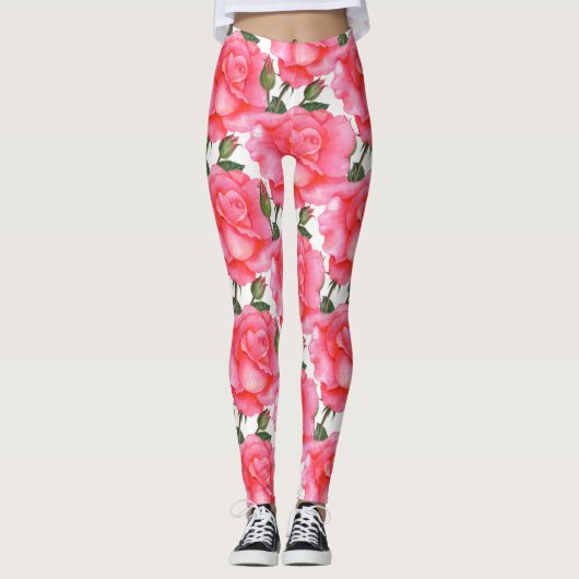 Leggings L'art floral des roses roses roses (Devant)