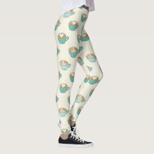 Leggings Latte Art dans de mignons cafés bleus
