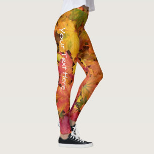Leggings L'automne laisse le texte personnalisé rouge jaun