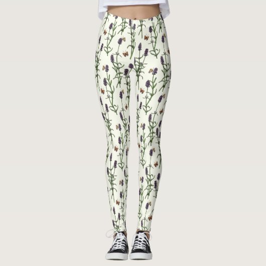Leggings Lavande et papillons sur blanc (Devant)
