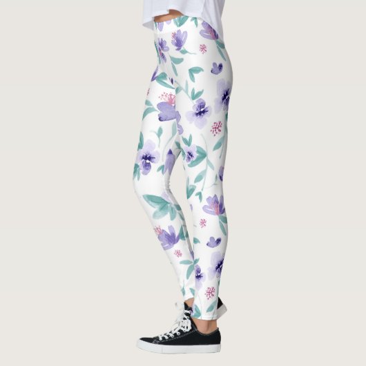 Leggings Lavande violet fleurs mignonnes motif (Gauche)