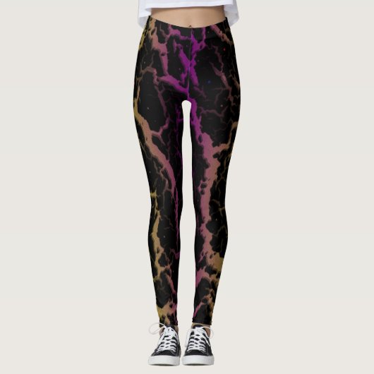 Leggings Lave de l'espace fissuré - Lime/pourpre (Devant)
