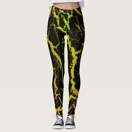 Leggings Lave spatiale fissurée - Orange/Lime (Devant)