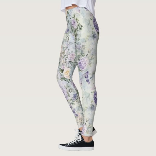 Leggings Lavender Purple Cream Romantic Floral (Gauche)
