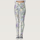 Leggings Lavender Purple Cream Romantic Floral (Devant)
