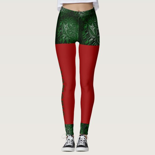 Leggings LavishlyOn Fun Script Rouge Vert Shorts Noël (Devant)