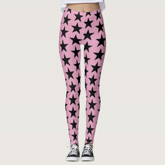 Leggings Le Bubblegum Rose aux étoiles noires (Devant)
