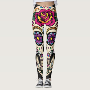 Leggings Le jour du crâne mort de sucre avec s'est levé