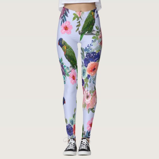 Leggings Le perroquet parmi les fleurs (Devant)