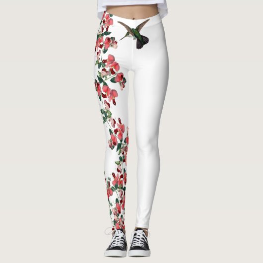 Leggings Le pois doux d'oiseau de colibri fleurit des (Devant)