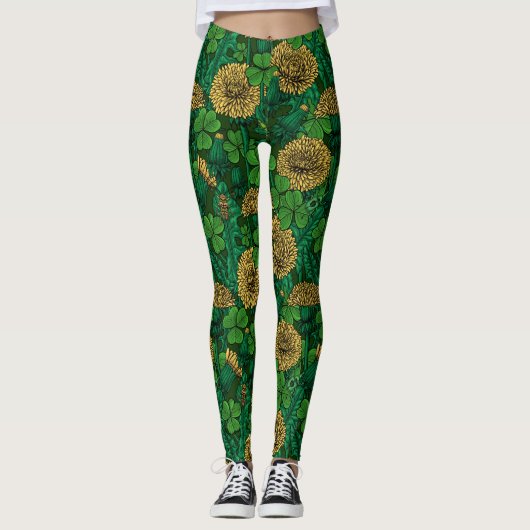 Leggings Le pré en vert et jaune (Devant)