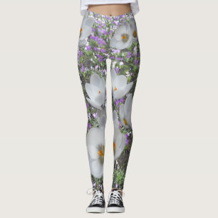 Leggings Le ressort blanc de crocus fleurit des guêtres