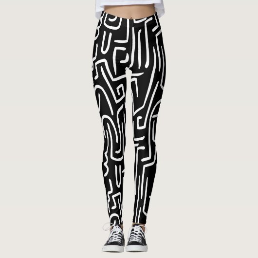 Leggings Le résumé raye 130318 - blanc sur le noir (Devant)