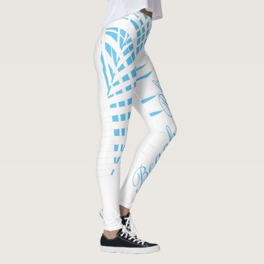Leggings Le Sky Blue White Palm Tree Leaf Beach Bliss Cool (Droite)