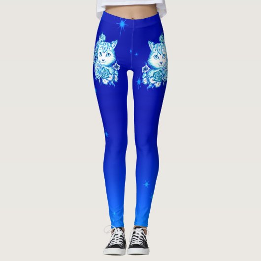 Leggings Le yoga bleu d'Athleisure de chat de 10 nuances (Devant)