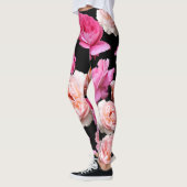 Leggings Le yoga noir d'Athleisure de roses roses halète (Gauche)