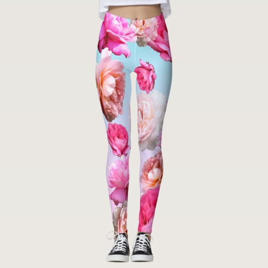 Leggings Le yoga rose romantique d'Athleisure de roses (Devant)
