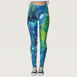 Leggings Le YOGA tropical de vert bleu de mer d'île HALÈTE