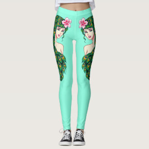Leggings Le yoga turquoise d'Athleisure de fille de paon