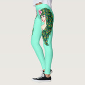 Leggings Le yoga turquoise d'Athleisure de fille de paon (Gauche)