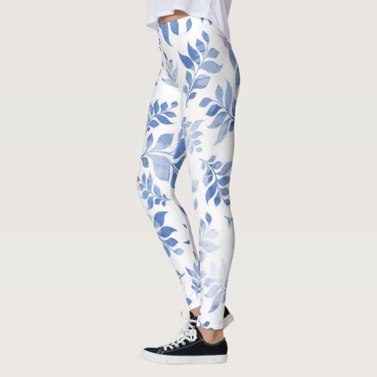 Leggings Légende florale stylée : Fleur bleue et Feuille Im (Gauche)