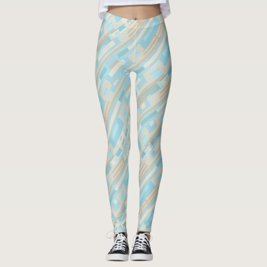 Leggings Légendes beiges bleues à motifs géométriques (Devant)