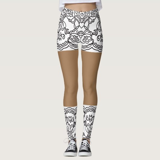 Leggings Légendes beiges-XS-XL de la dentelle de jupe (Devant)