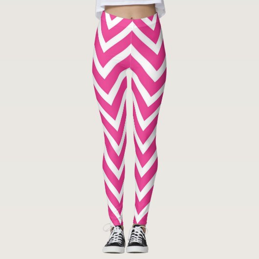 Leggings Légendes Chevron roses et blanches (Devant)