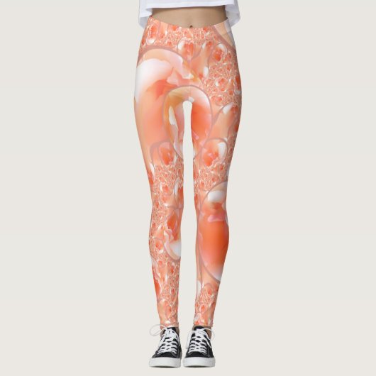 Leggings Légendes dans un design pêche et crème fleuri (Devant)