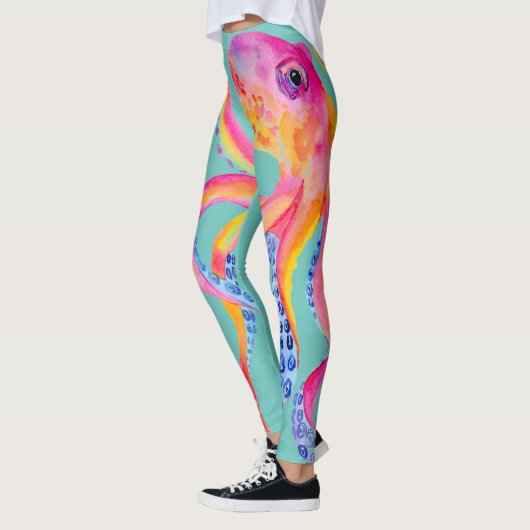 Leggings Légendes d'aquarelle de pieuvre Turquoise moyenne (Gauche)