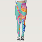 Leggings Légendes d'aquarelle de pieuvre Turquoise moyenne (Devant)