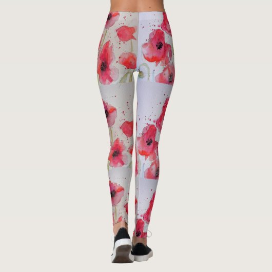 Leggings Légendes d'aquarelle florale de pavot rouge (Dos)