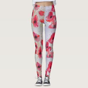 Leggings Légendes d'aquarelle florale de pavot rouge