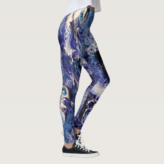 Leggings Légendes d'art Abstrait funky - Bleu et blanc (Droite)