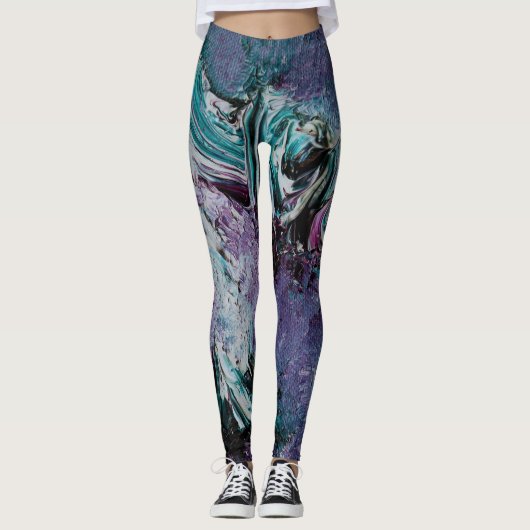 Leggings Légendes d'art Abstrait funky - violet et vert (Devant)