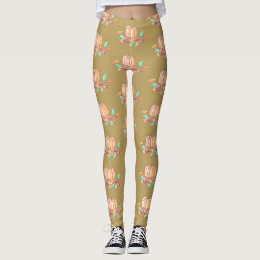 Leggings Légendes d'automne avec un motif citrouille et feu (Devant)