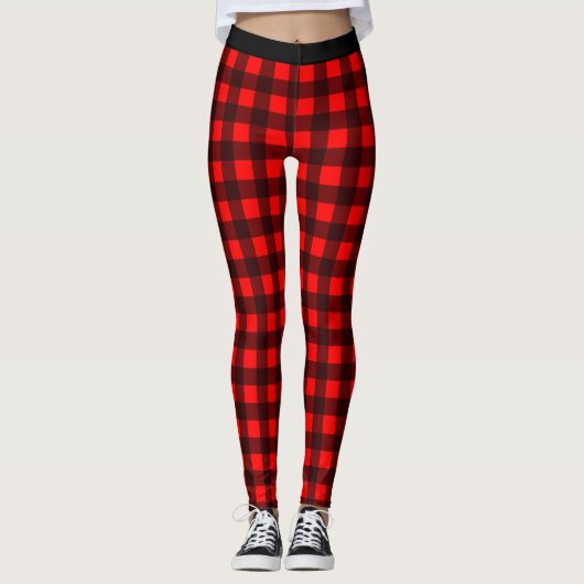 Leggings Légendes de Buffalo Plaid rouge et noir (Devant)