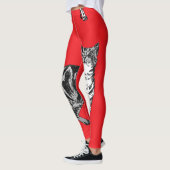 Leggings Légendes de cats d'animaux noirs et rouges (Gauche)
