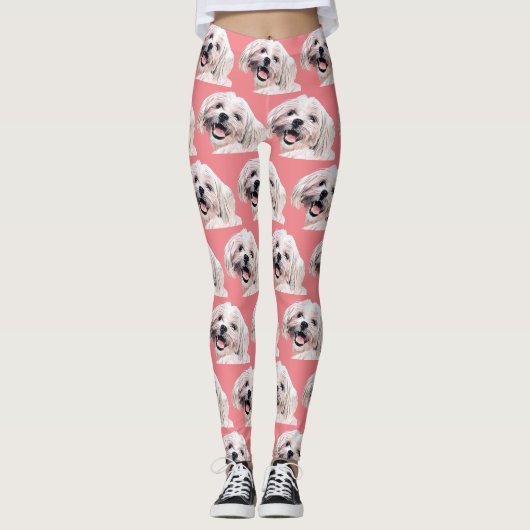 Leggings Légendes de chien maltais peint mignonne (Devant)