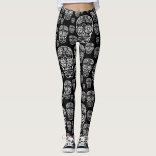 Leggings Légendes de crâne de sucre noir et blanc