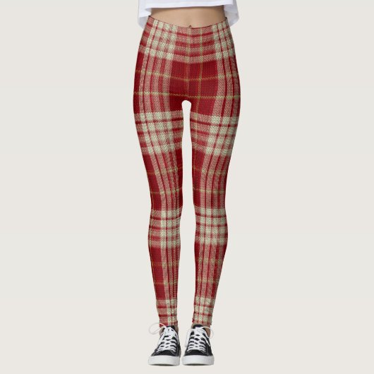 Leggings Légendes de Noël en plaid rouge (Devant)