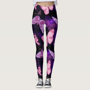 Leggings Légendes de papillons violets et roses