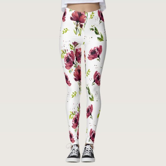 Leggings Légendes de pavot à fleurs à l'aquarelle (Devant)
