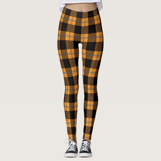 Leggings Légendes de plaid d'Halloween noir et orange (Devant)